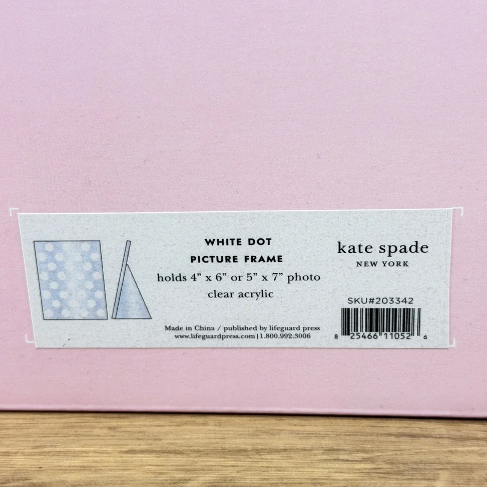Kate Spade New York White Dot Clear Acrylic Magnetic Picture Frame 5x7 4x6 Boxed